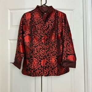 Elegant Red and Black Brocade Jacket